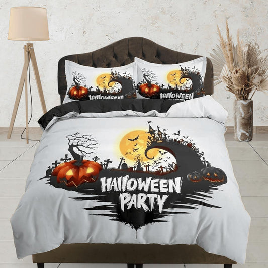 Halloween Bedding Set Halloween Party Pumpkin Ghost Town Duvet Covers White Unique Gift
