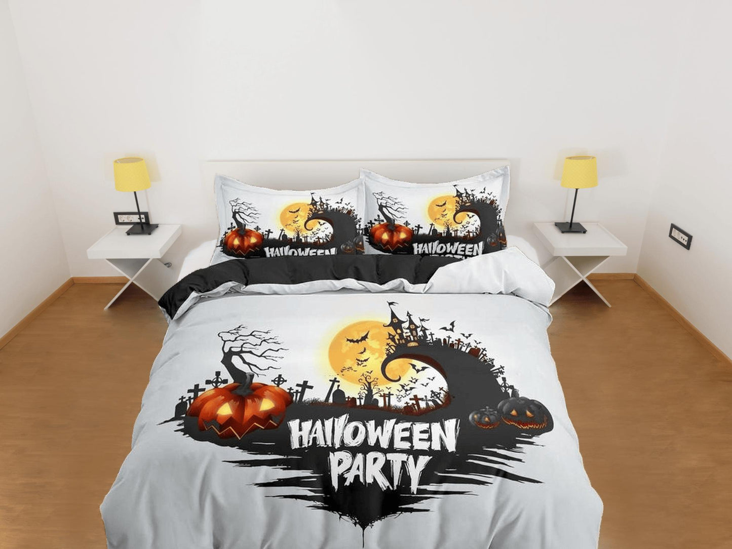 Halloween Bedding Set Halloween Party Pumpkin Ghost Town Duvet Covers White Unique Gift