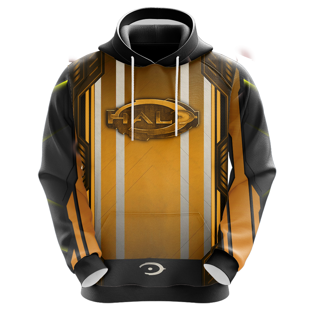 Halo Hoodie Halo Logo Masterchief Under Sunset Hoodie Black Yellow Unisex