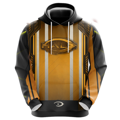 Halo Hoodie Halo Logo Masterchief Under Sunset Hoodie Black Yellow Unisex