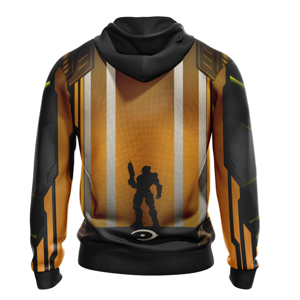 Halo Hoodie Halo Logo Masterchief Under Sunset Hoodie Black Yellow Unisex