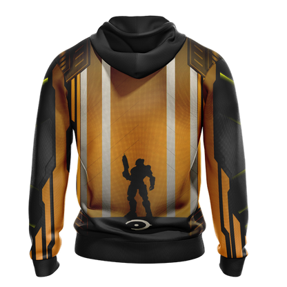 Halo Hoodie Halo Logo Masterchief Under Sunset Hoodie Black Yellow Unisex