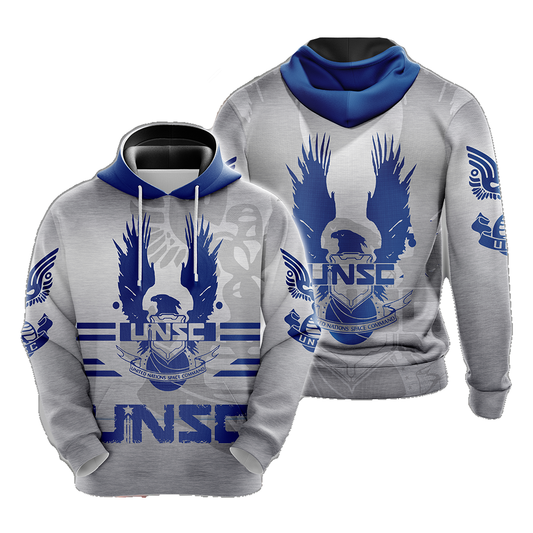 Halo Hoodie UNSC Logo Halo Infinite Eagle Graphic Hoodie White Blue Unisex