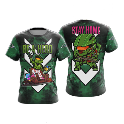 Halo T-shirt Be A Hero Stay Home T-shirt Green Unisex