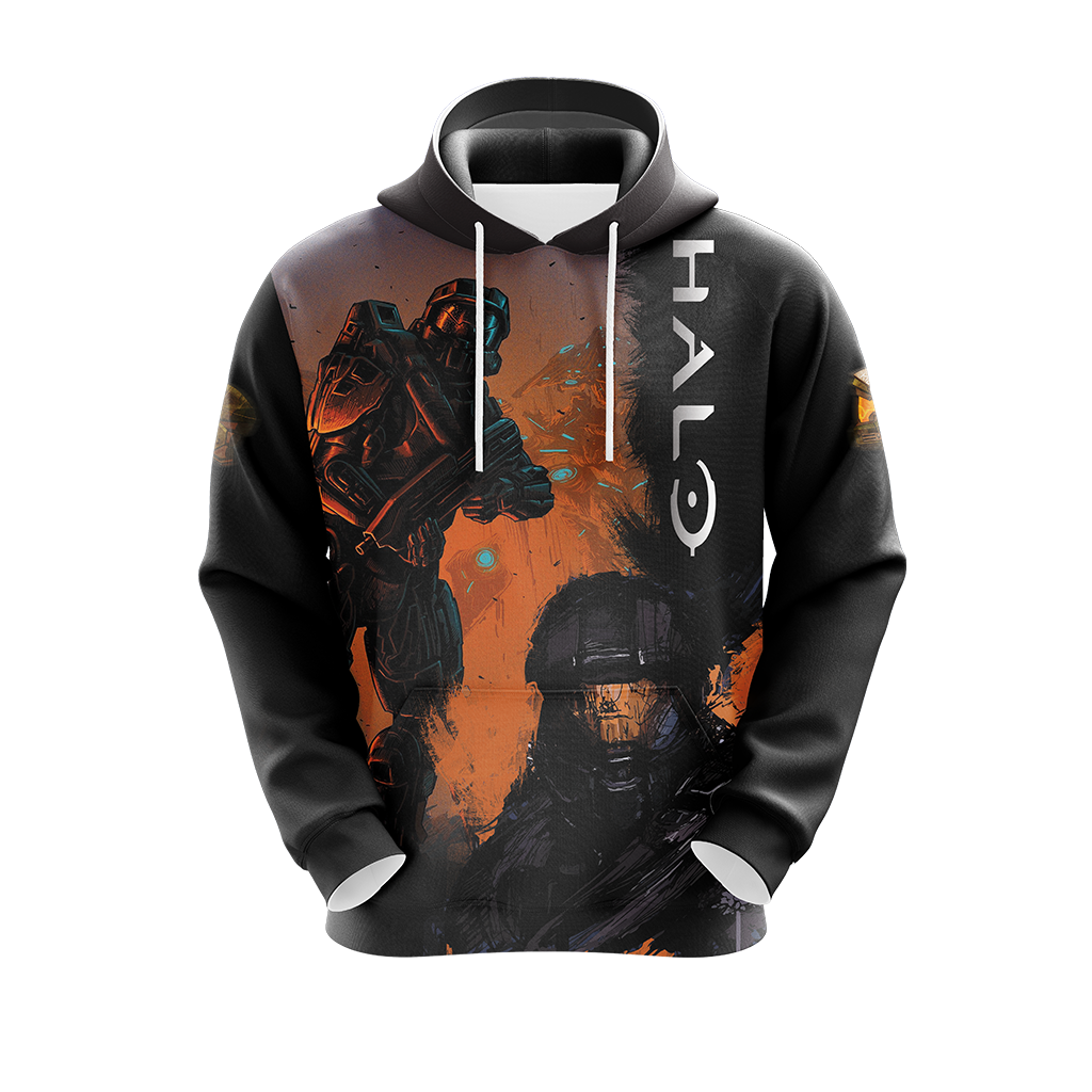 Halo Hoodie Halo Masterchief Graphic Painting Hoodie Black Orange Unisex