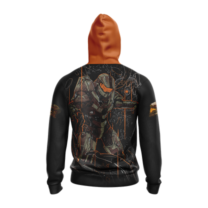 Halo Hoodie Halo Masterchief Graphic Painting Hoodie Black Orange Unisex