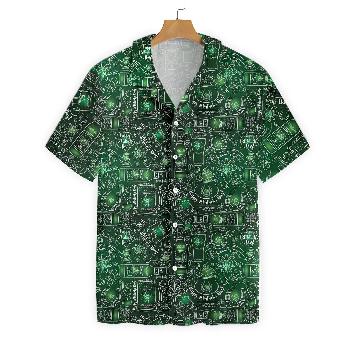 St Patrick's Day Hawaii Shirt Wine Beer Happy Saint Patrick's Day Aloha Shirt St Patrick's Day Shirt