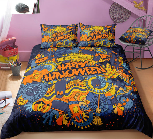 Halloween Bedding Set Happy Halloween Trick Or Treat Doodle Pattern Duvet Covers Colorful Unique Gift