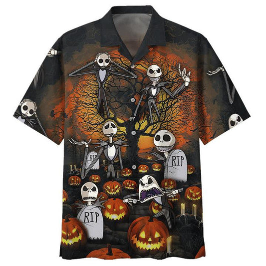 TNBC Hawaii Shirt Jack Skellington Graveyard Aloha Shirt Black Unisex