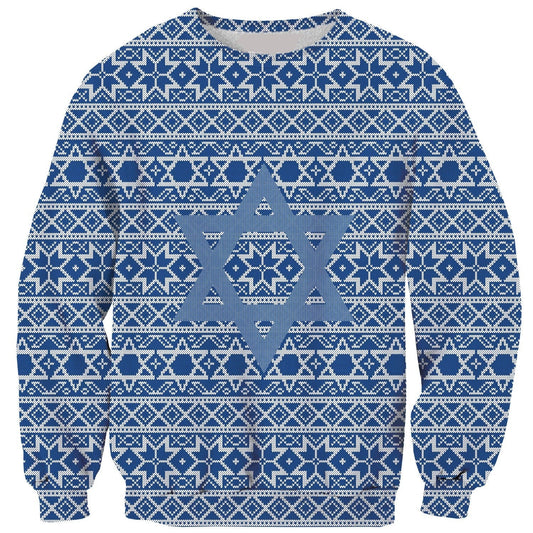 Hanukkah Sweatshirt Star Of David Snowflakes Patttern Sweatshirt Blue Unisex