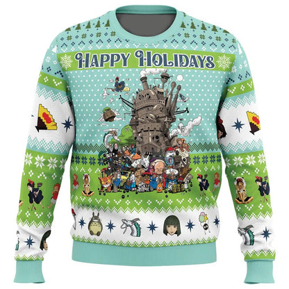 SGhibli Sweatshirt Happy Holidays SGhibli Sweatshirt Blue Green Unisex