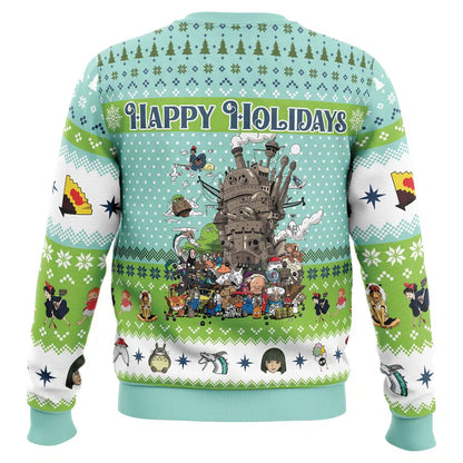 SGhibli Sweatshirt Happy Holidays SGhibli Sweatshirt Blue Green Unisex