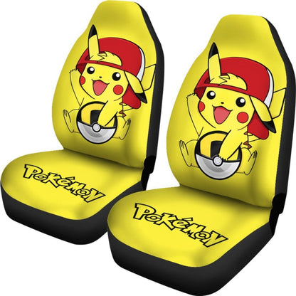 PKM Car Seat Covers Cute Pikachu With Ash's Hat Seat Covers Yellow