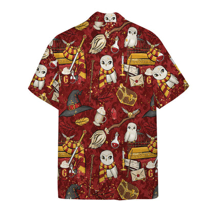 HP Hawaii Shirt HP Gryffindor Objects Pattern Aloha Shirt Red Unisex