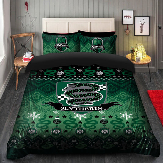 HP Bedding Set Slytherin House Snake Pattern Duvet Covers Green Unique Gift