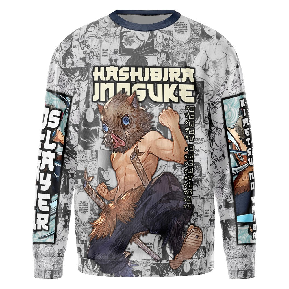 Demon Slayer Sweatshirt Hashibira Inosuke Manga Pattern Sweatshirt Black White Unisex Adults New Release