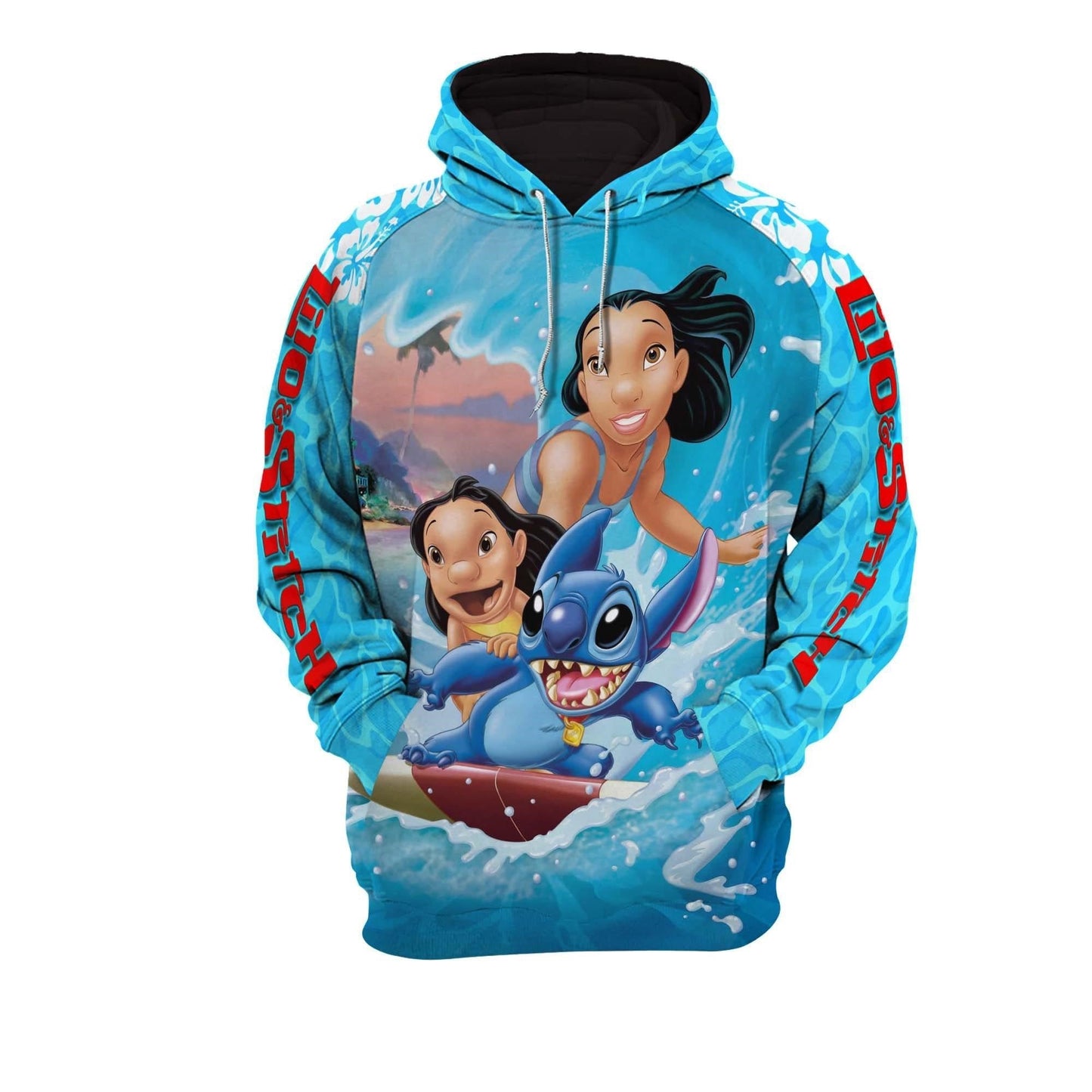 Stitch Hoodie Surfing Lilo And Stitch Hoodie Blue Unisex