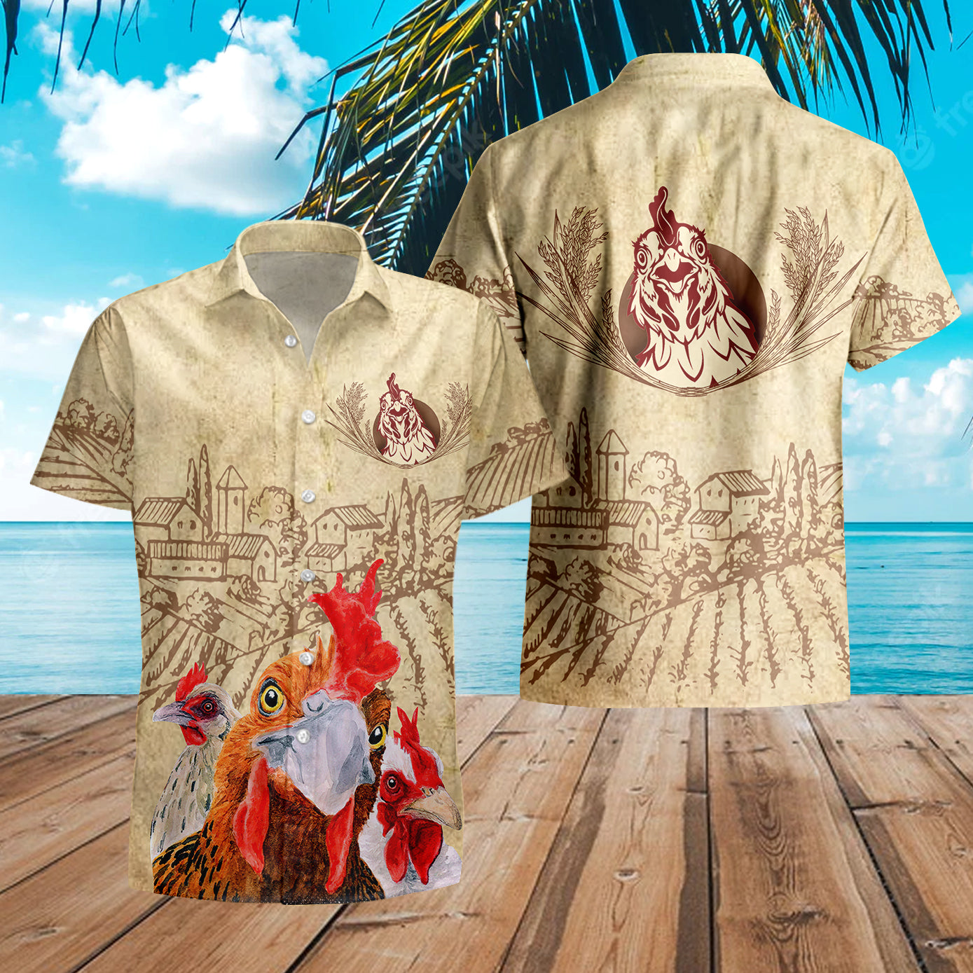 Chicken Hawaii T-shirt Chickens Farm Gift C08