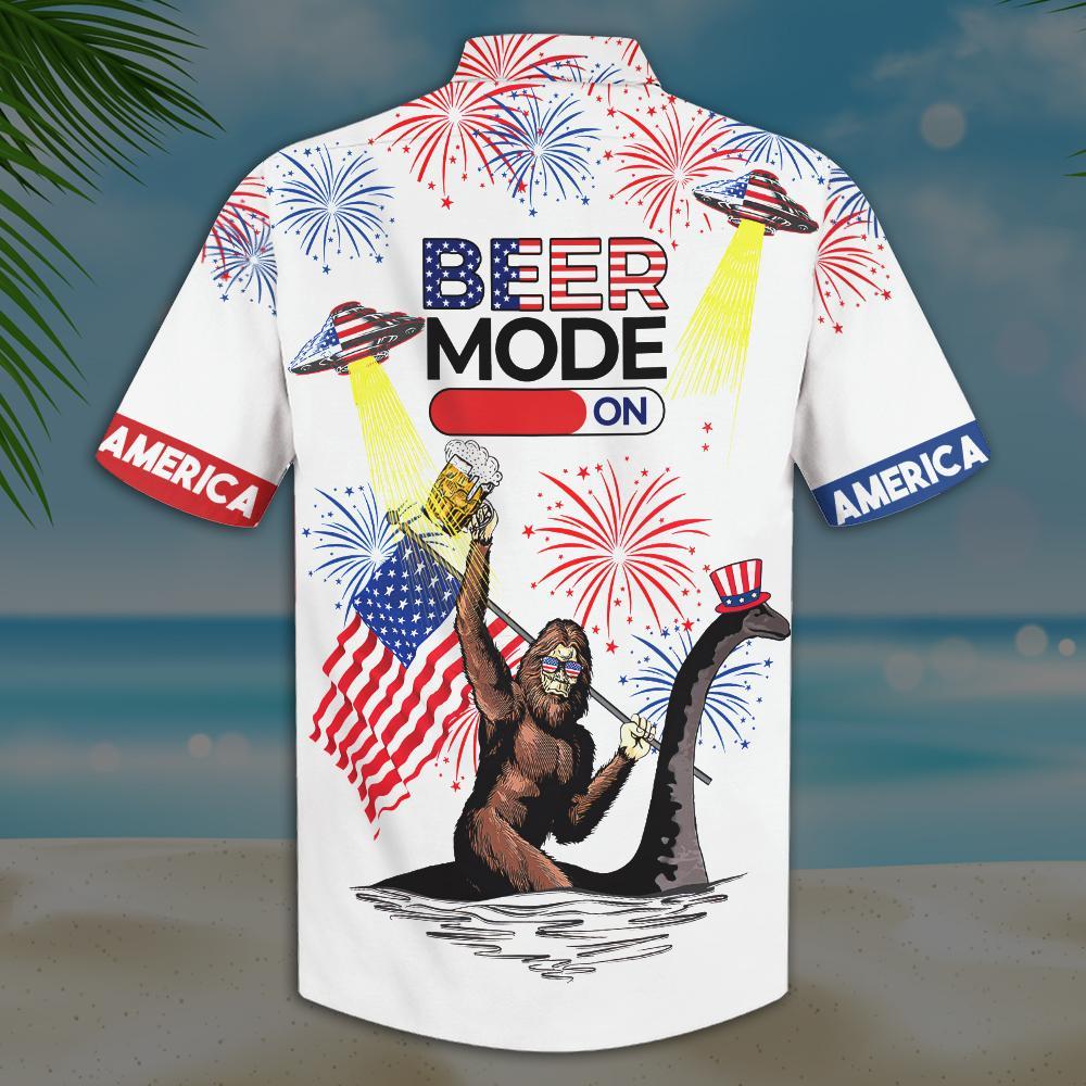  Beer Hawaiian Shirt Beer Mode On Bigfoot Loch Ness Monster Fireworks White Hawaii Aloha Shirt