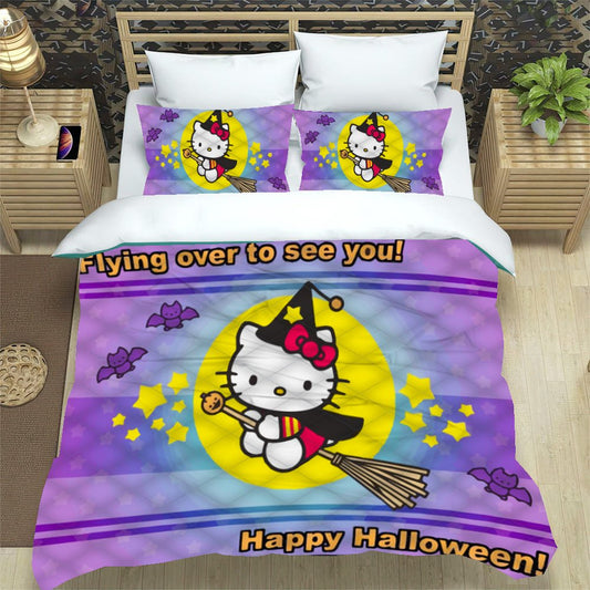 Hello Kitty Bedding Set Flying Over To See You Duvet Covers Purple Unique Gift