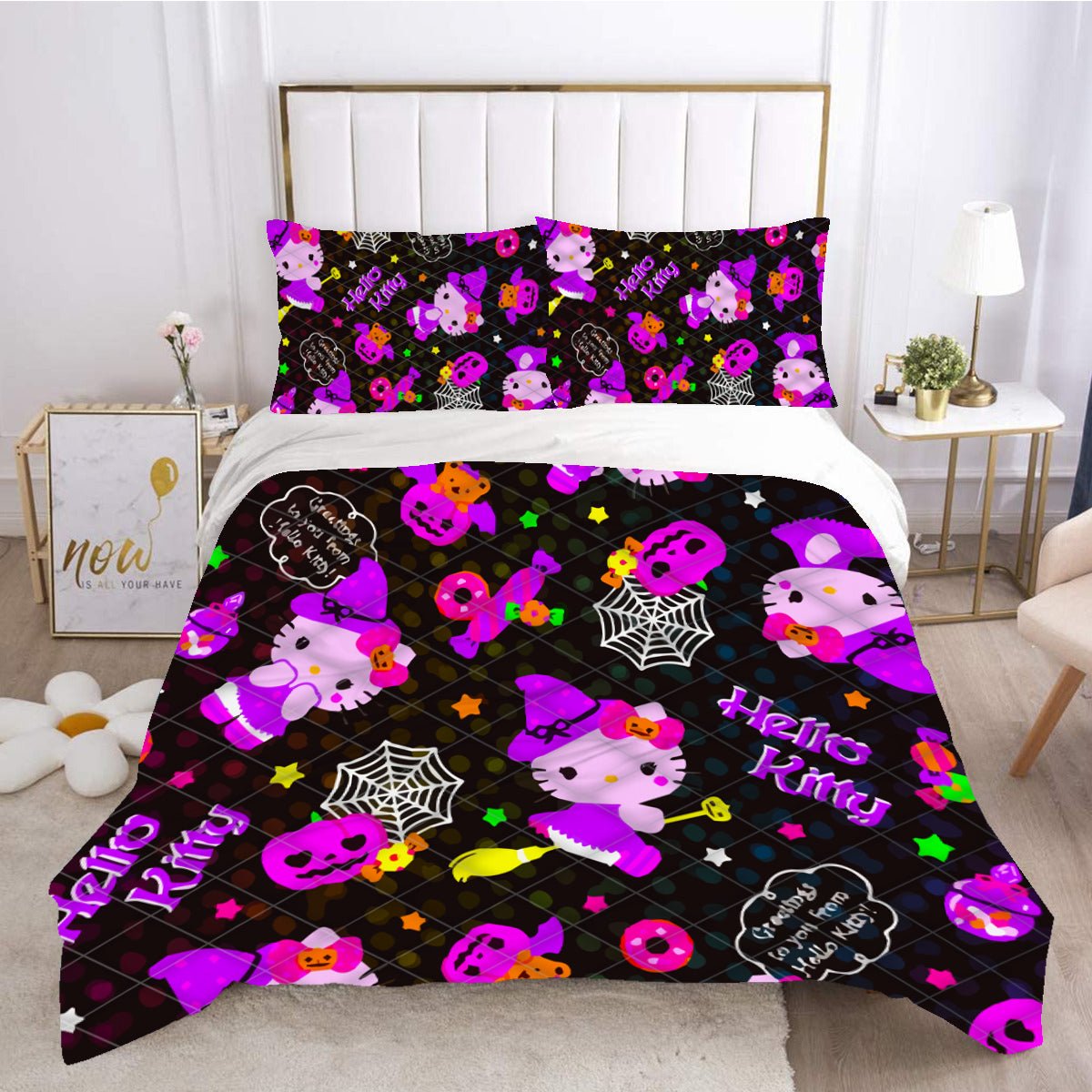 Hello Kitty Bedding Set Hello Kitty Witch Halloween Duvet Covers Black Pink Unique Gift