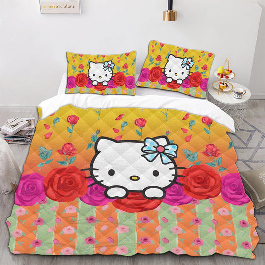 Hello Kitty Bedding Set Hello Kitty And Rose Flowers Duvet Covers Purple Red Unique Gift