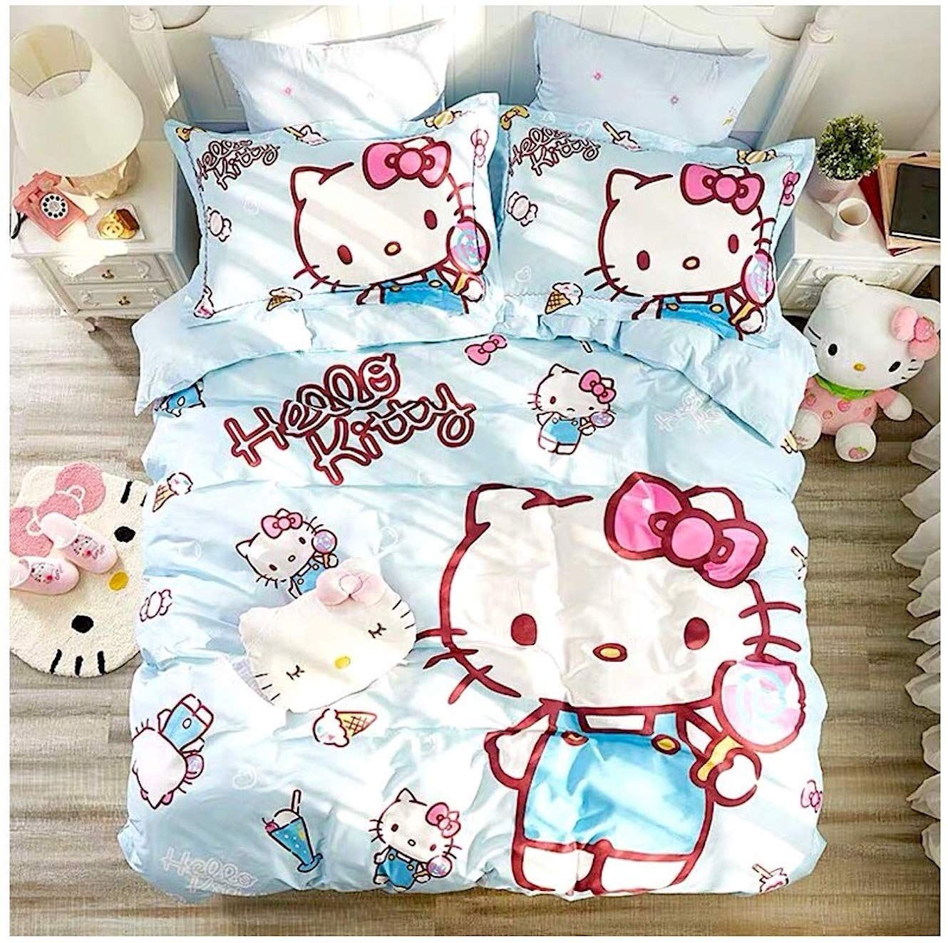 Hello Kitty Bedding Set Hello Kitty Character Pattern Duvet Covers Blue Unique Gift