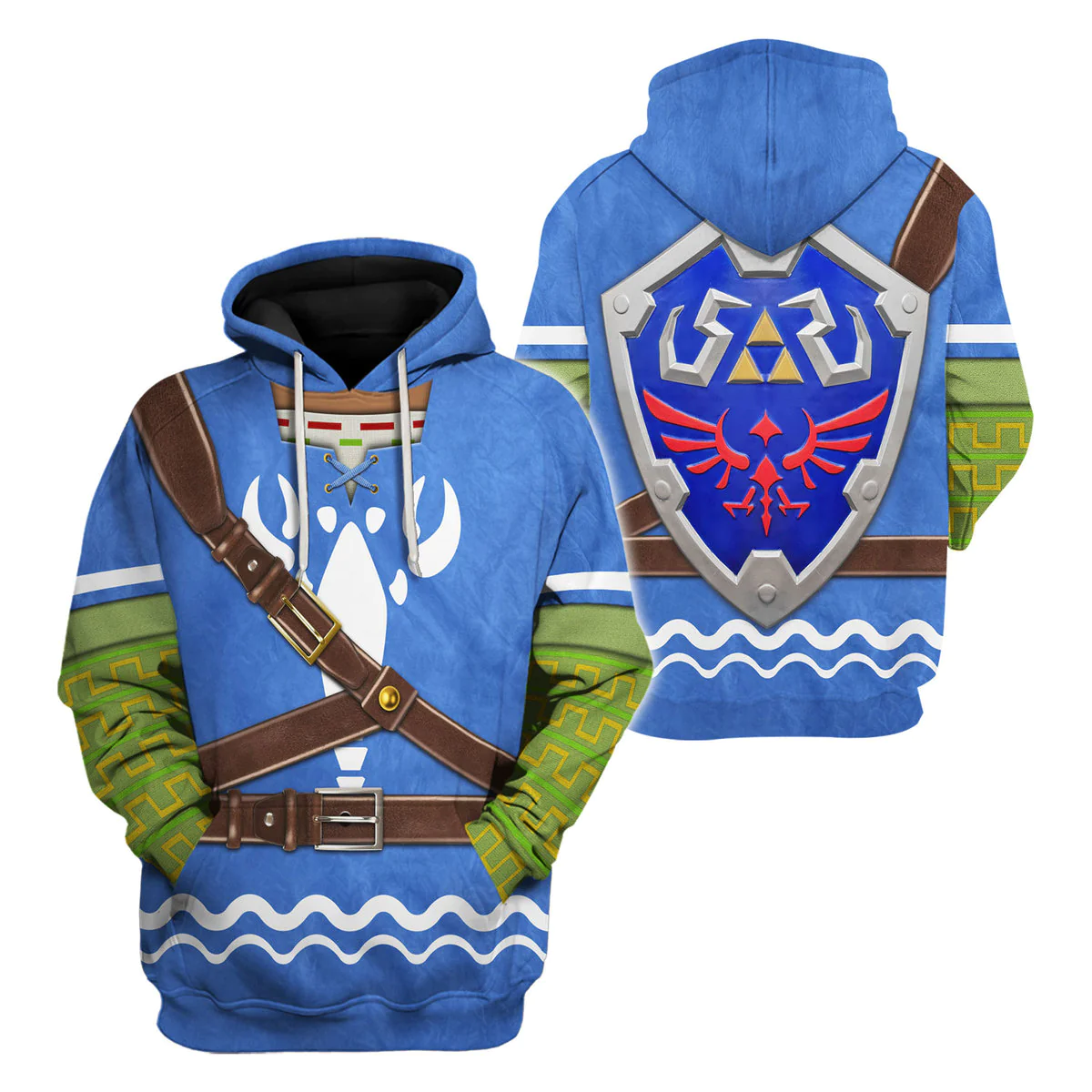 The Legend Of Zelda Hoodie Wind Waker Attire Shield Costume T-shirt Blue Unisex