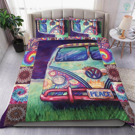 Hippie Bedding Set Hippie Van Tie Dye Mandala Pattern Duvet Covers Colorful Unique Gift