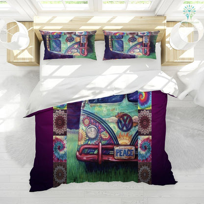 Hippie Bedding Set Hippie Van Tie Dye Mandala Pattern Duvet Covers Colorful Unique Gift