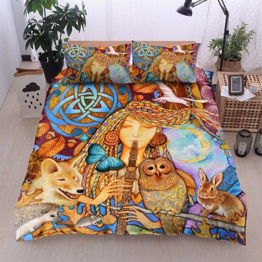 Hippie Bedding Set Hippie Girl With Animals Duvet Covers Colorful Unique Gift