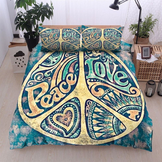 Hippie Bedding Set Hippie Peace Love Mandala Style Duvet Covers Blue Unique Gift