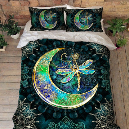 Hippie Bedding Set Hippie Moon And Dragonfly Gem Duvet Covers Green Unique Gift