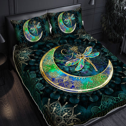 Hippie Bedding Set Hippie Moon And Dragonfly Gem Duvet Covers Green Unique Gift