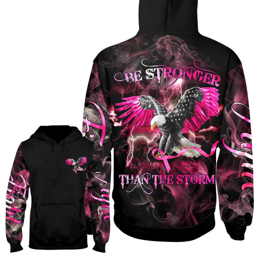  Breast Cancer T-shirt Be Stronger Than The Storm Eagle Smoke Black Pink Hoodie Apparel For Women Adult Full Size