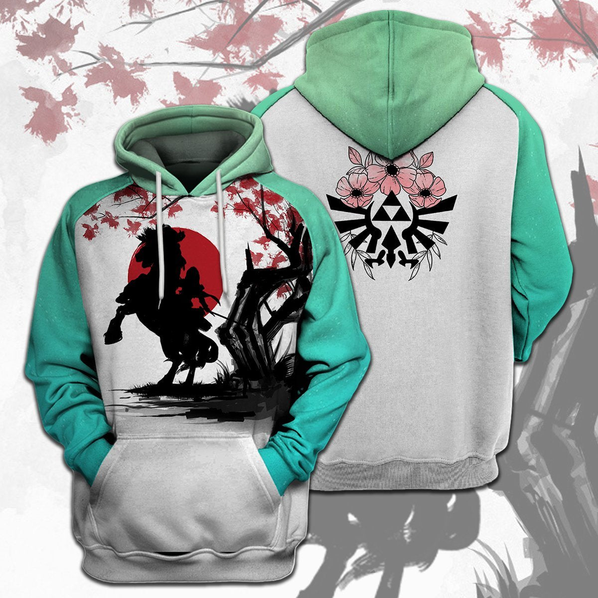 Unifinz Legend Of Zelda Shirt Link Silhouette Cherry Blossom Painting T-shirt Legend Of Zelda Hoodie 2022