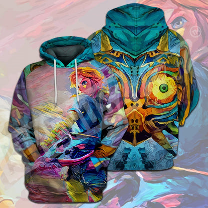 Unifinz Legend Of Zelda Shirt Link Majora' Mask Oil Painting Blue T-shirt Legend Of Zelda Hoodie Legend Of Zelda Tank 2022