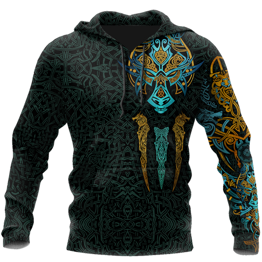  Viking Shirt Viking Fenrir Wolf Norse Art Style Blue Yellow T-shirt Viking Hoodie Adult Full Size