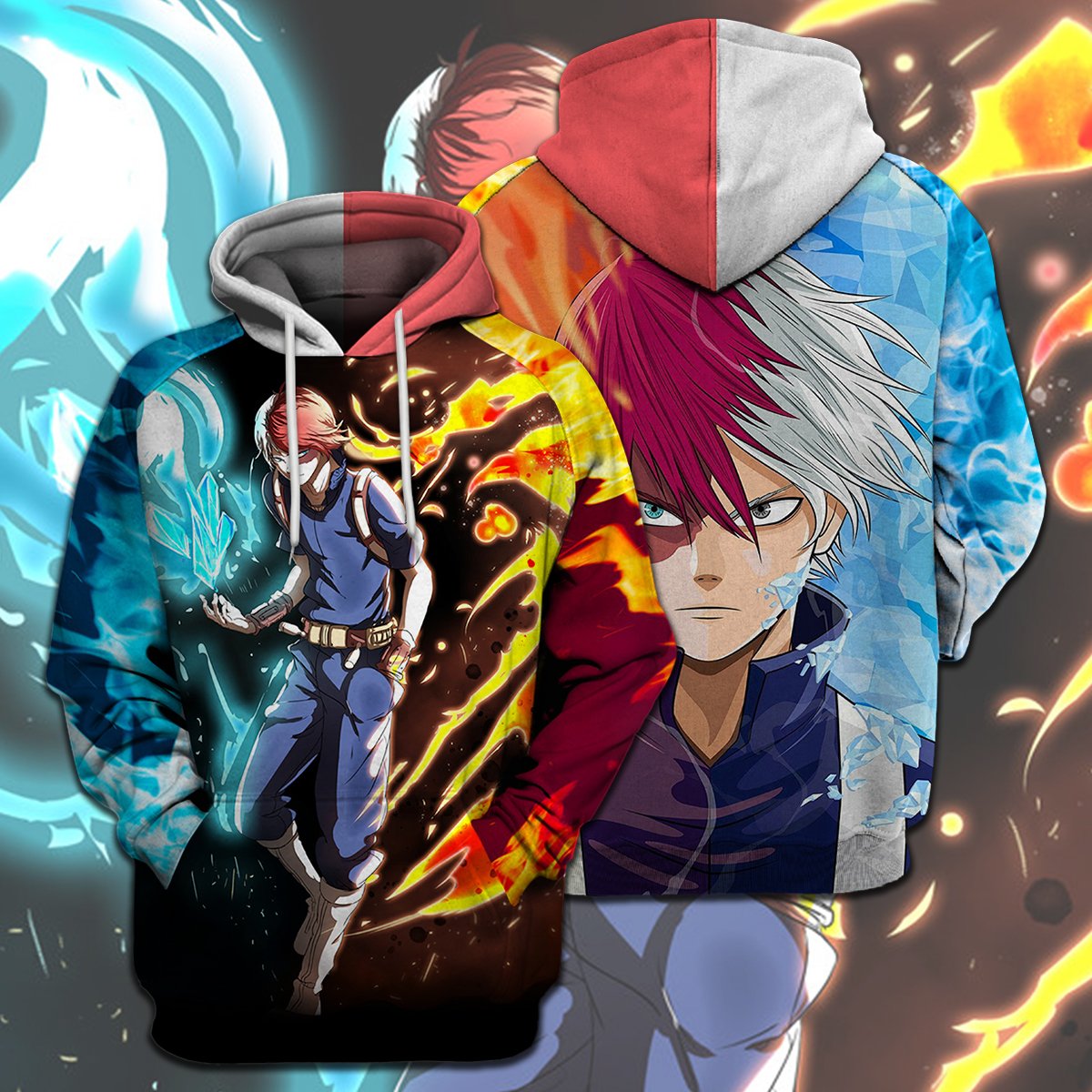  My Hero Academia T-shirt Todoroki Shoto Red Blue Ice Fire T-shirt Hoodie Adult Full Print