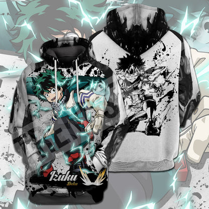  My Hero Academia T-shirt Izuku Deku Black White T-shirt Hoodie Adult Full Print