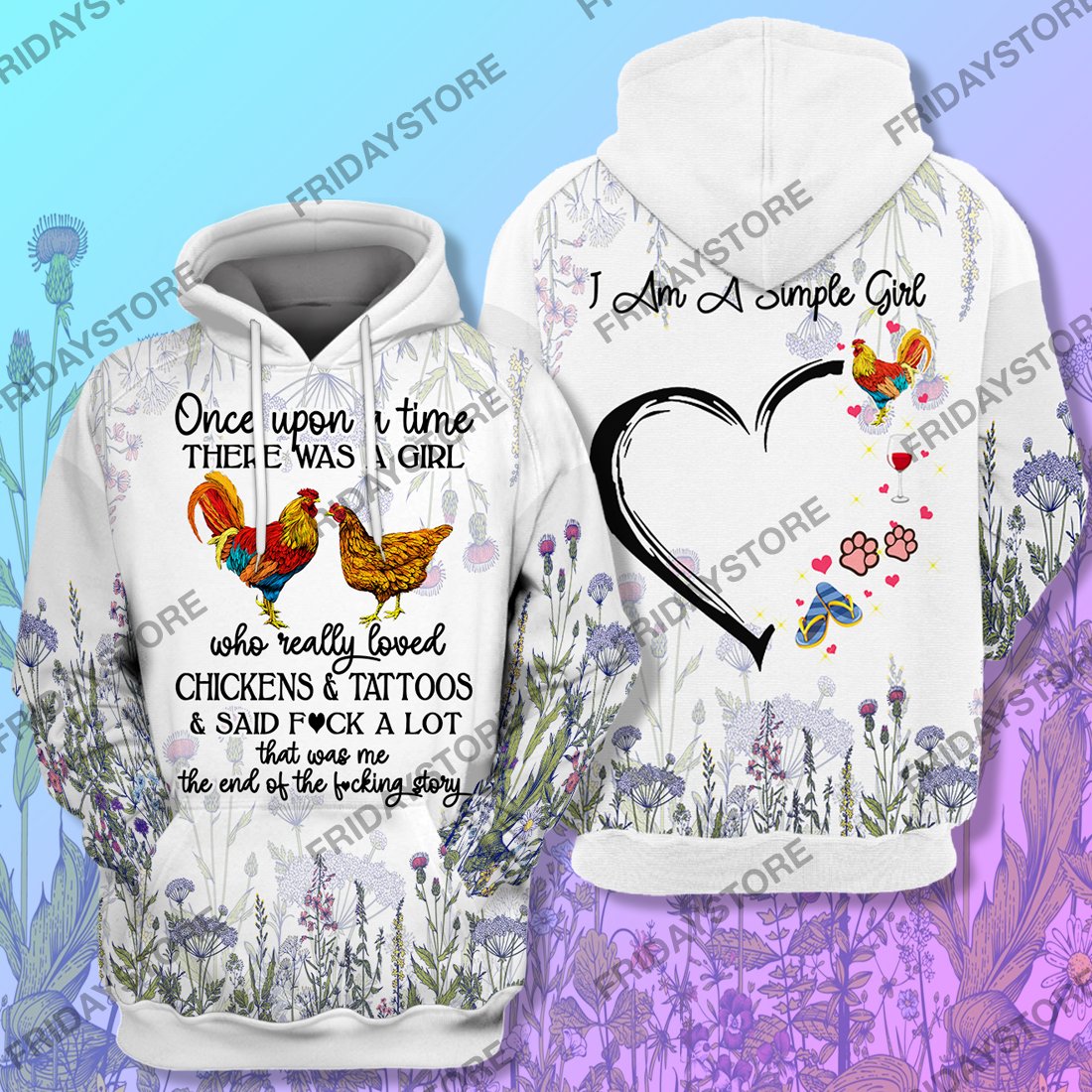 Simple Girls Who Loved Chickens And Tattoos All Over Print Hoodie T-shirt