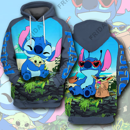 Unifinz DN SW T-shirt Stitch Hug Baby Yda 3D Print T-shirt Cute Amazing DN Stitch Hoodie Sweater Tank 2022