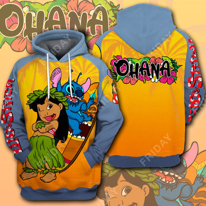Unifinz LAS T-shirt Lilo And St Surfing Ohana 3D Print T-shirt Awesome High Quality DN Stitch Hoodie Sweater Tank 2023