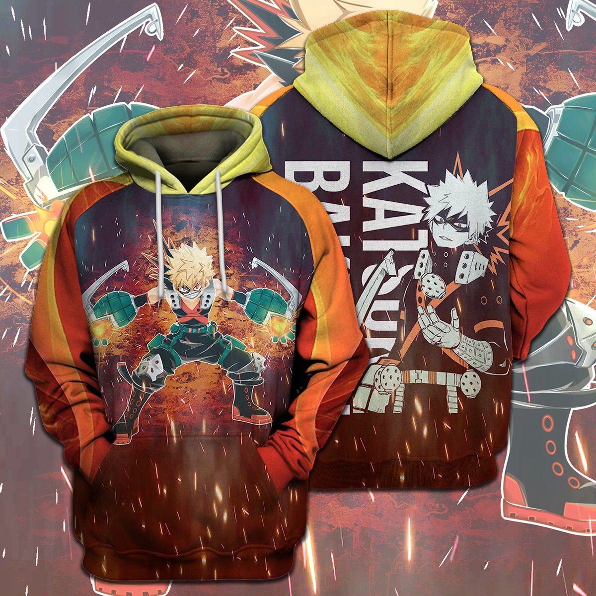  My Hero Academia T-shirt Bakugo Katsuki All Fire Orange T-shirt Hoodie Adult Full Print