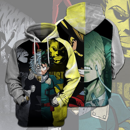  My Hero Academia T-shirt Tomura Shigaraki Midoriya Izuku Yellow Grey Villian And Hero T-shirt Hoodie Adult Full Print