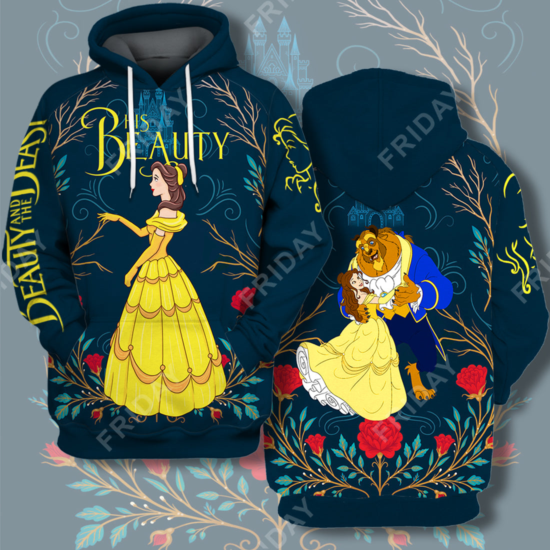 Unifinz DN T-shirt Beauty & The Beast His Beauty Couple 3D Print T-shirt Awesome DN Beauty & The Beast Hoodie Sweater Tank 2023