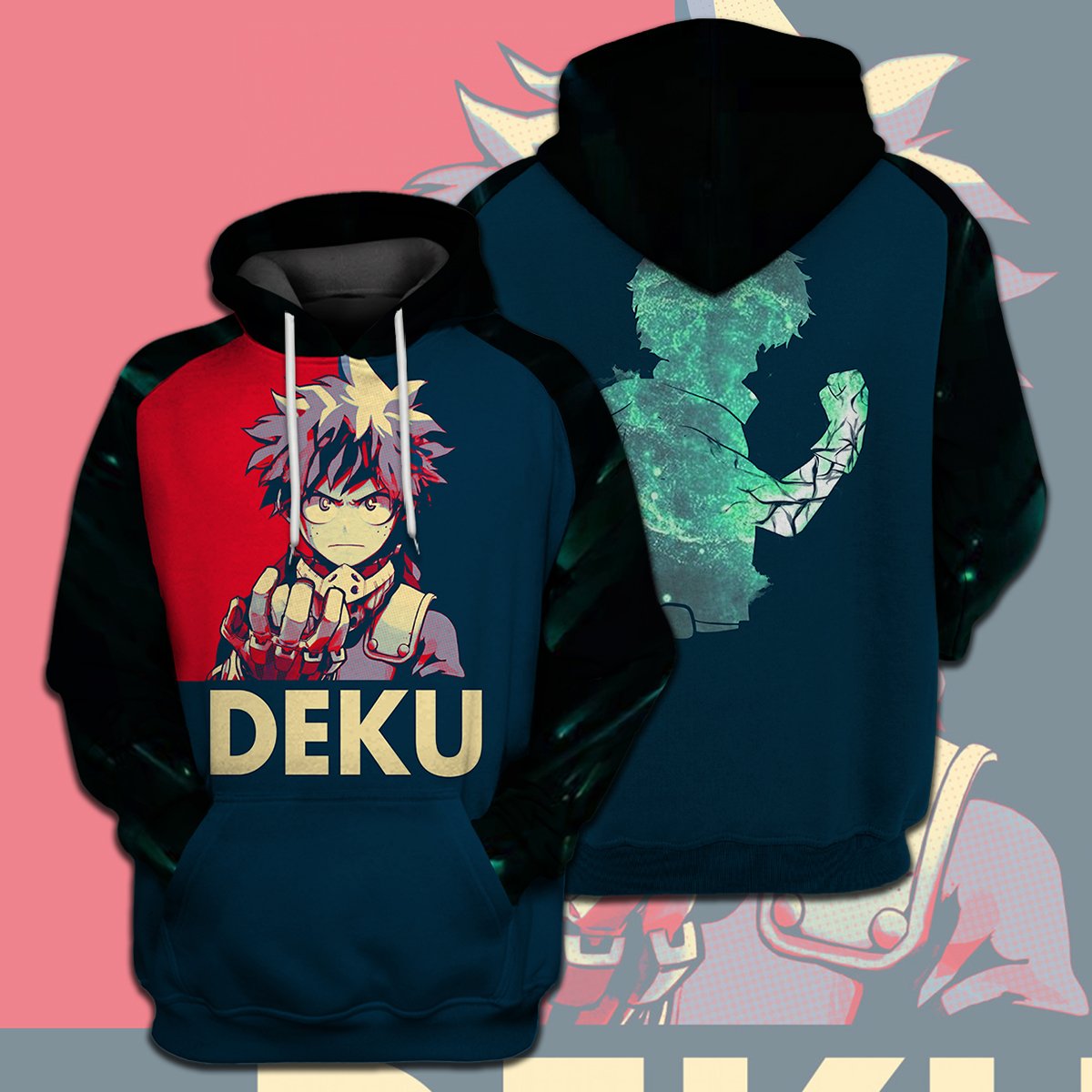  My Hero Academia T-shirt Deku Red Blue Black T-shirt Hoodie Adult Full Print Anime Fan Gift