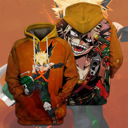  My Hero Academia T-shirt Bakugo Face Orange T-shirt Hoodie Adult Full Print