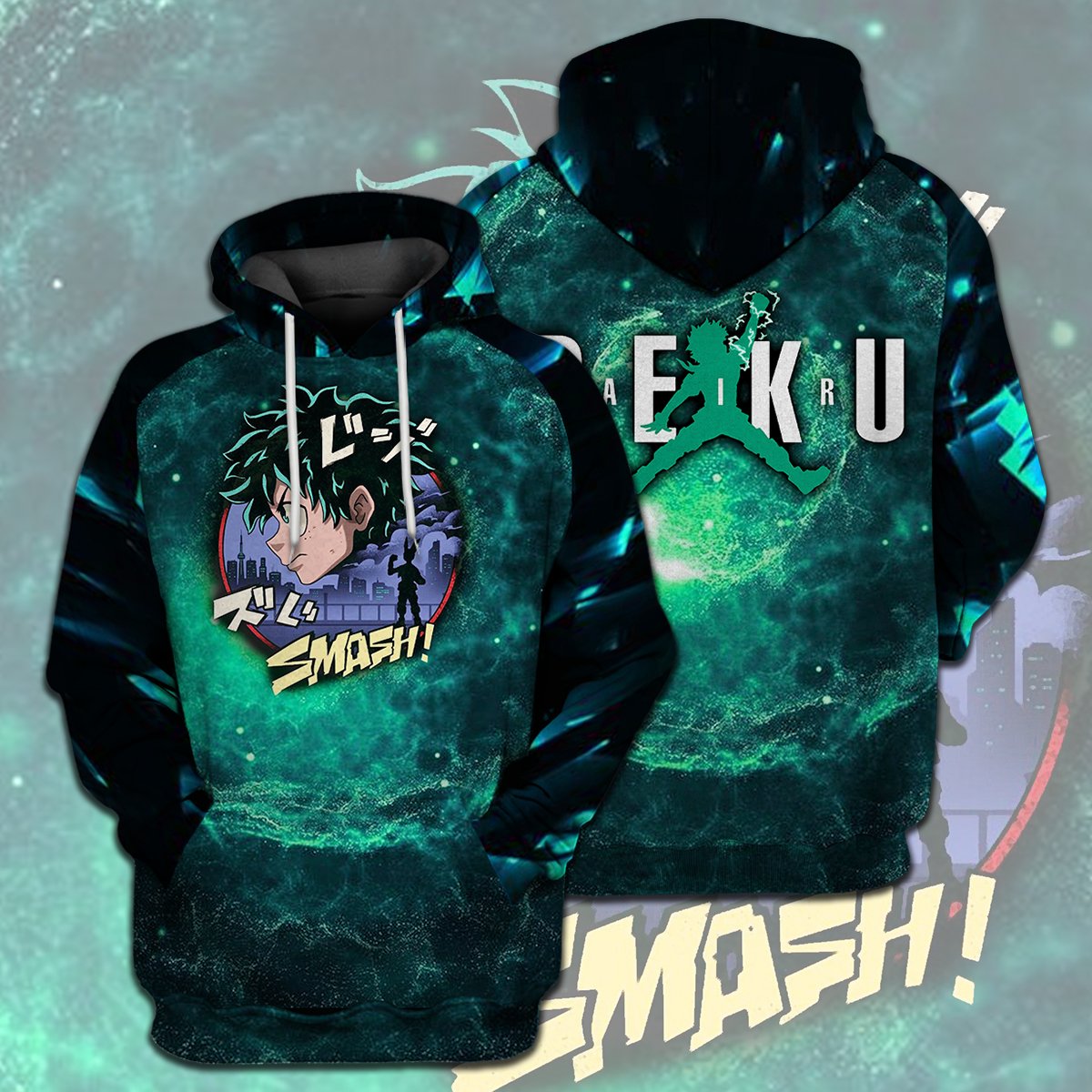  My Hero Academia T-shirt Deku Smash Midoriya Izuku Green T-shirt Hoodie Adult Full Print