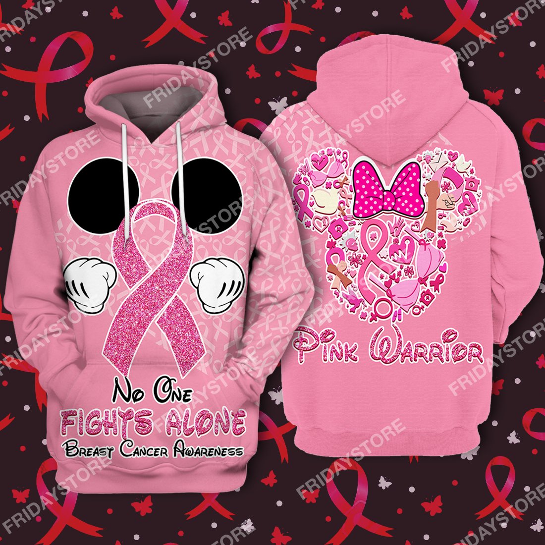 Breast Cancer No One Fights Alone All Over Print Hoodie T-shirt